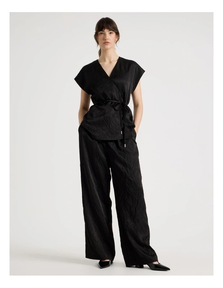 Crushed Acetate Wide Leg Pant in Black image 1