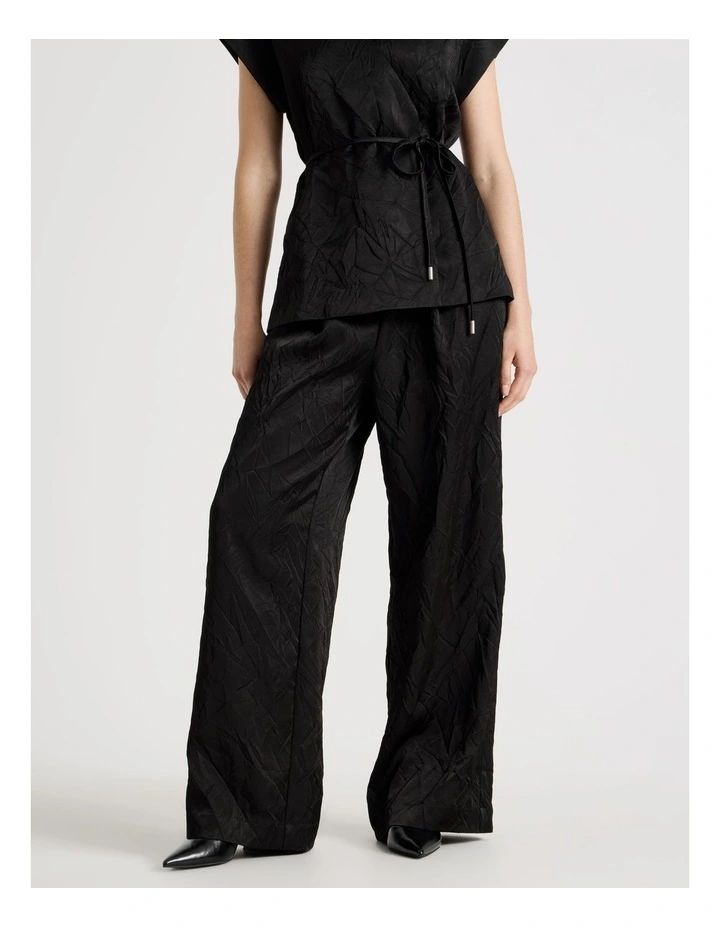 Crushed Acetate Wide Leg Pant in Black image 2
