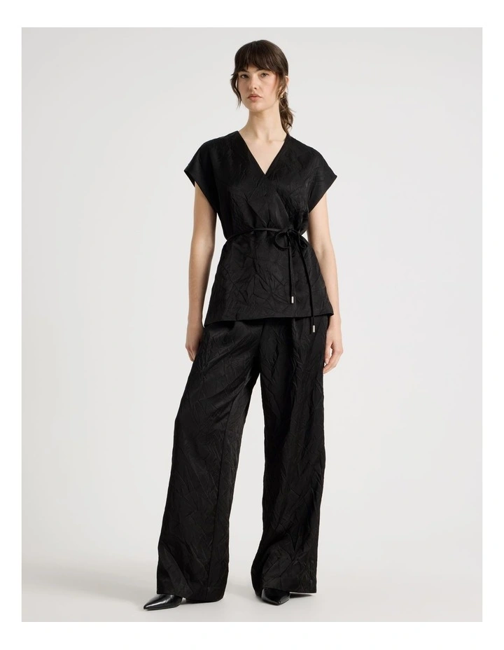 Crushed Acetate Wide Leg Pant in Black image 3