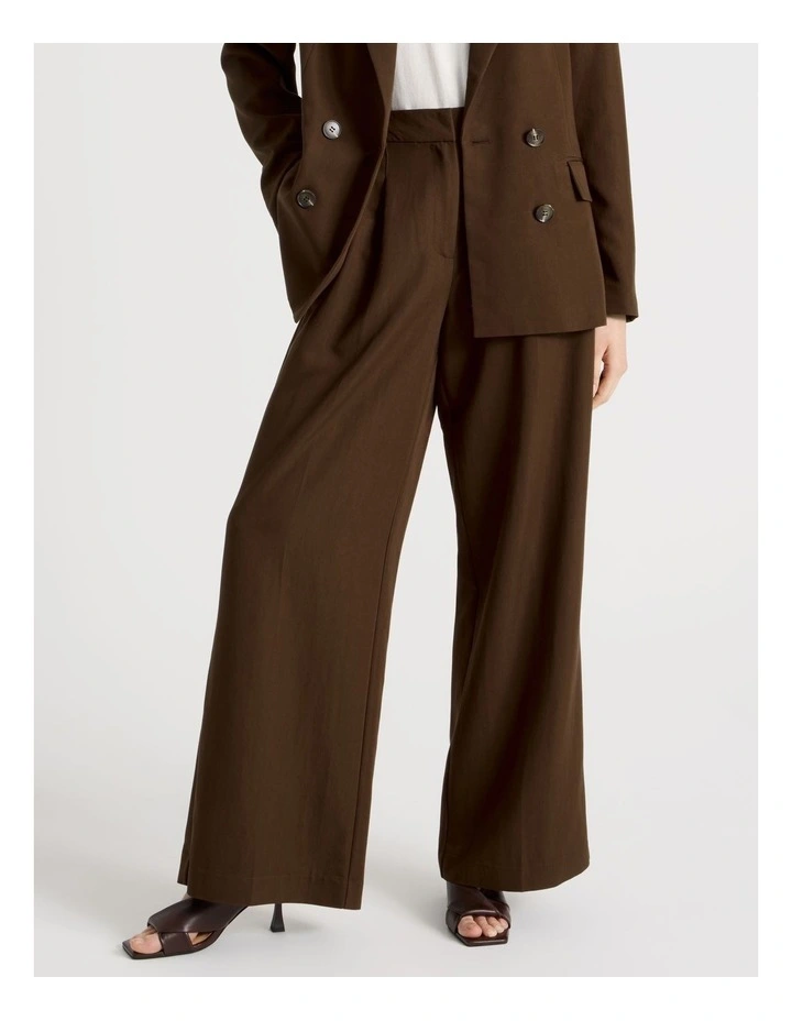 Wide Leg Twill Pant in Dark Brown image 2