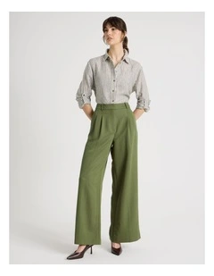 Wide Leg Twill Pant in Dark Green