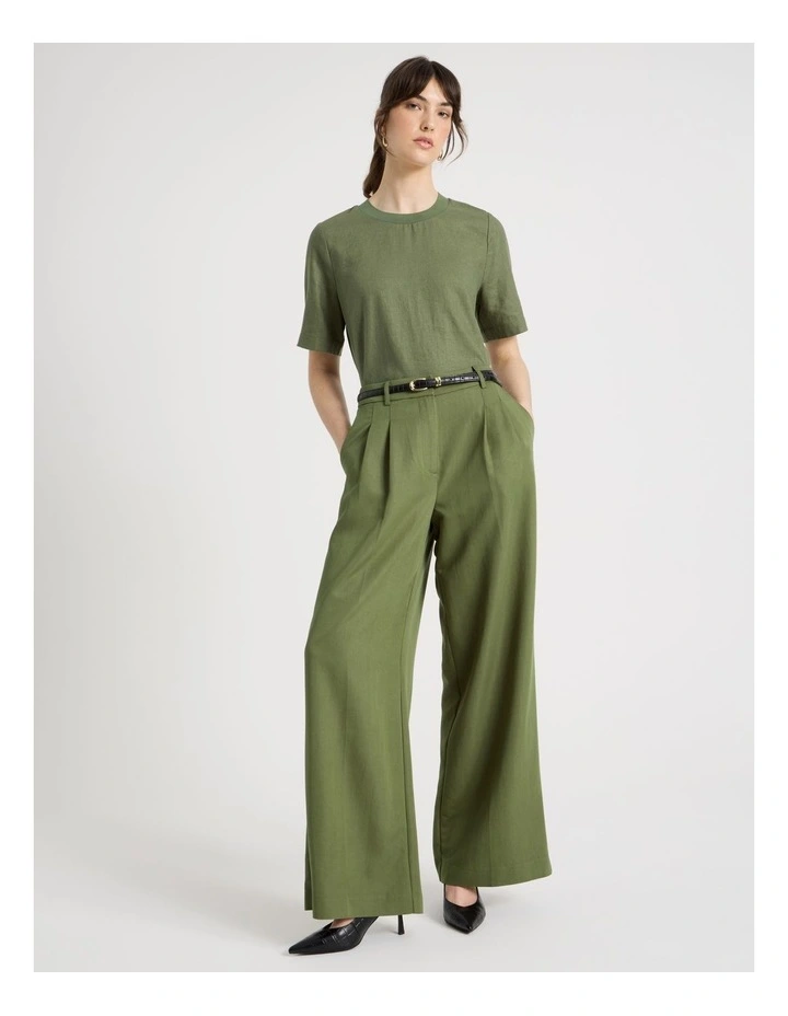 Wide Leg Twill Pant in Dark Green image 3