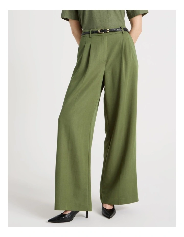Wide Leg Twill Pant in Dark Green image 4