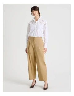 Cropped Cotton Pant in Stone
