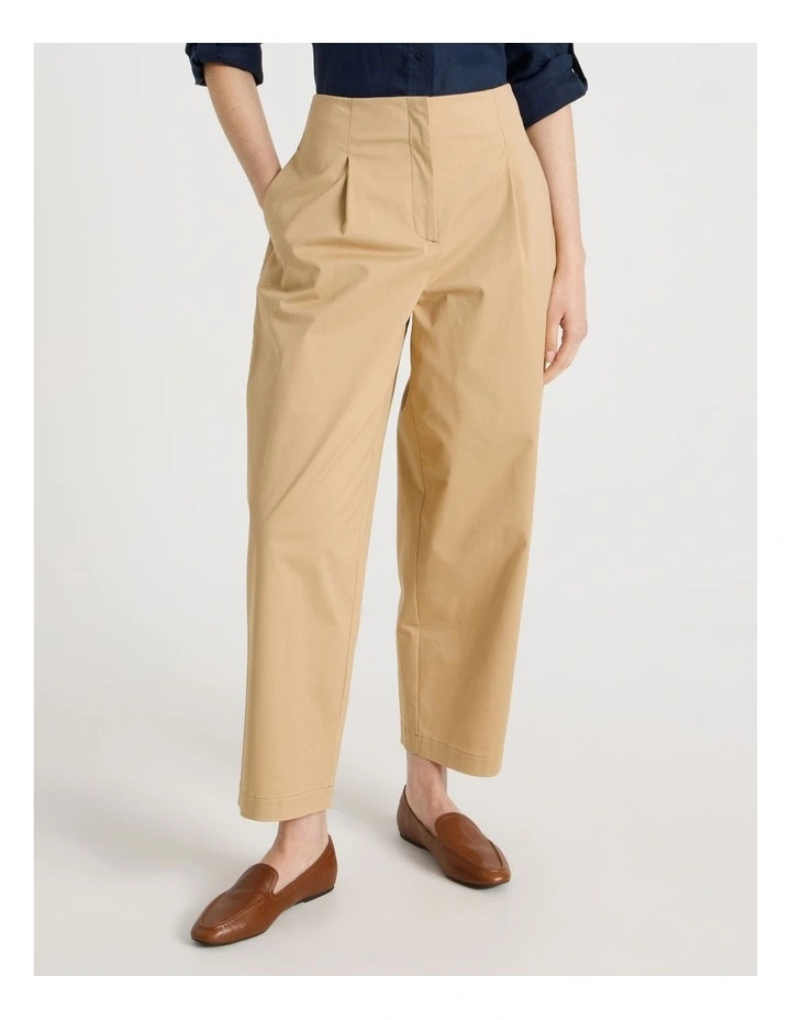 Cropped Cotton Pant in Stone image 1