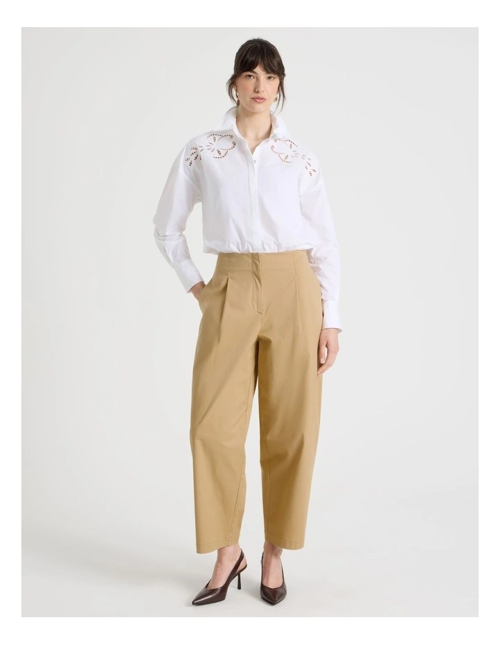 Cropped Cotton Pant in Stone image 3
