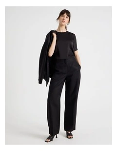 High Waisted Wide Leg Linen Blend Pant in Black