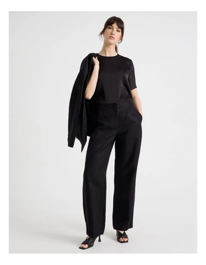 High Waisted Wide Leg Linen Blend Pant in Black image 1