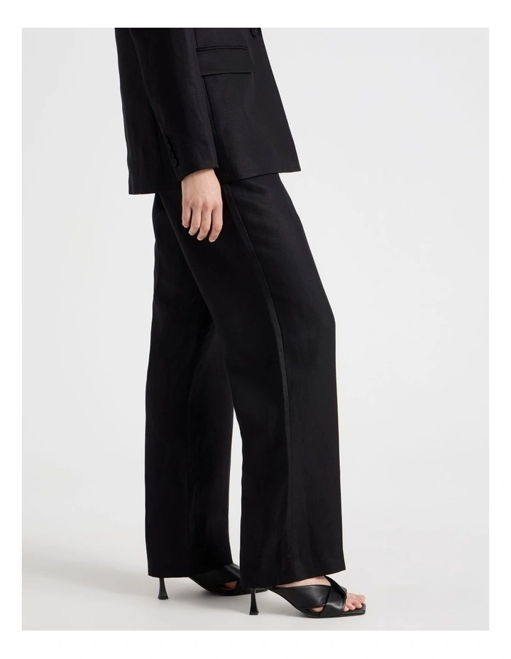 High Waisted Wide Leg Linen Blend Pant in Black image 2