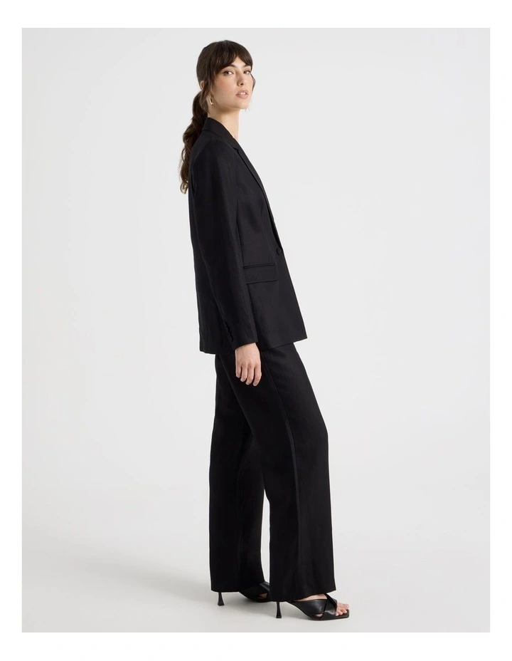 High Waisted Wide Leg Linen Blend Pant in Black image 3