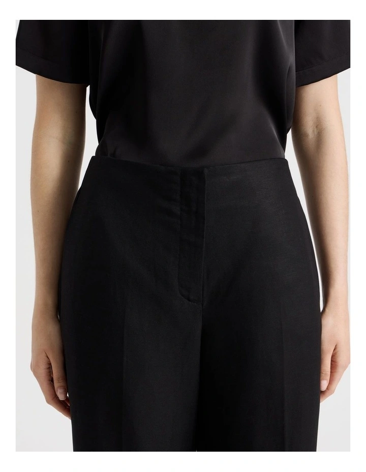 High Waisted Wide Leg Linen Blend Pant in Black image 4