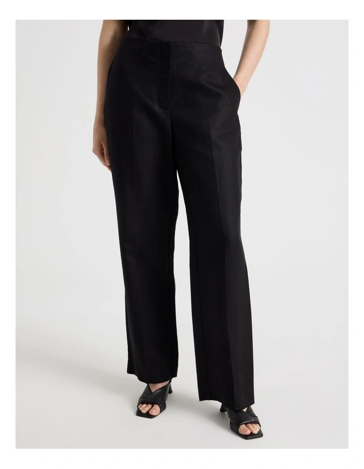 High Waisted Wide Leg Linen Blend Pant in Black image 5