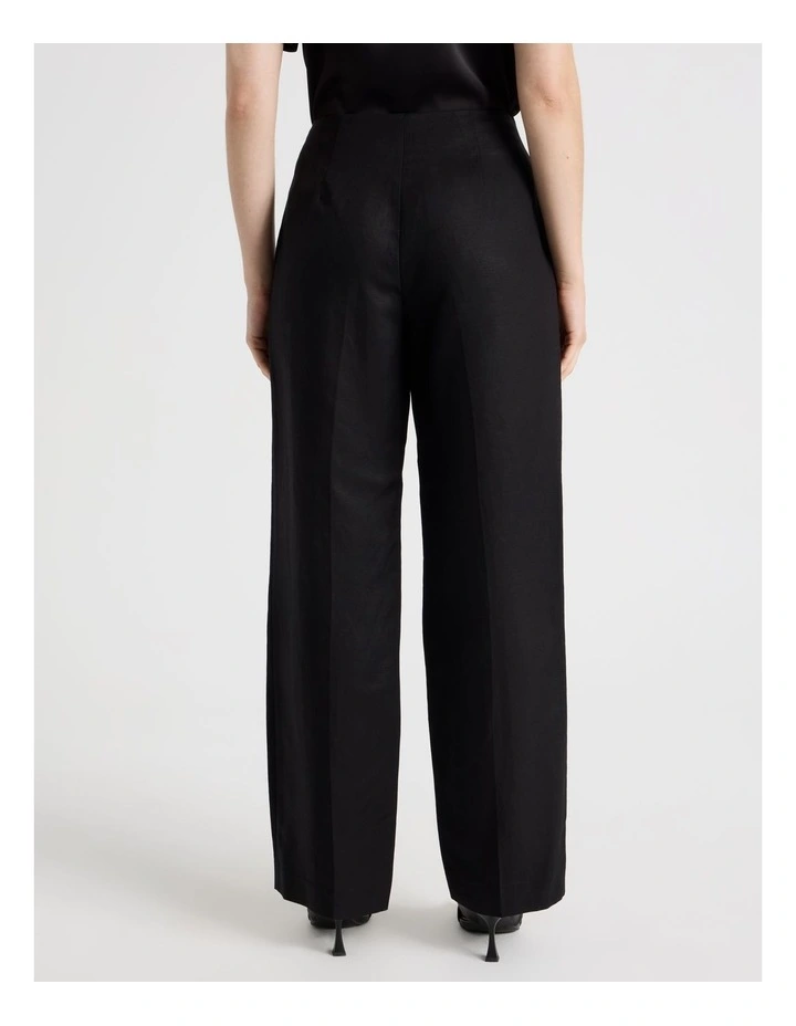 High Waisted Wide Leg Linen Blend Pant in Black image 6