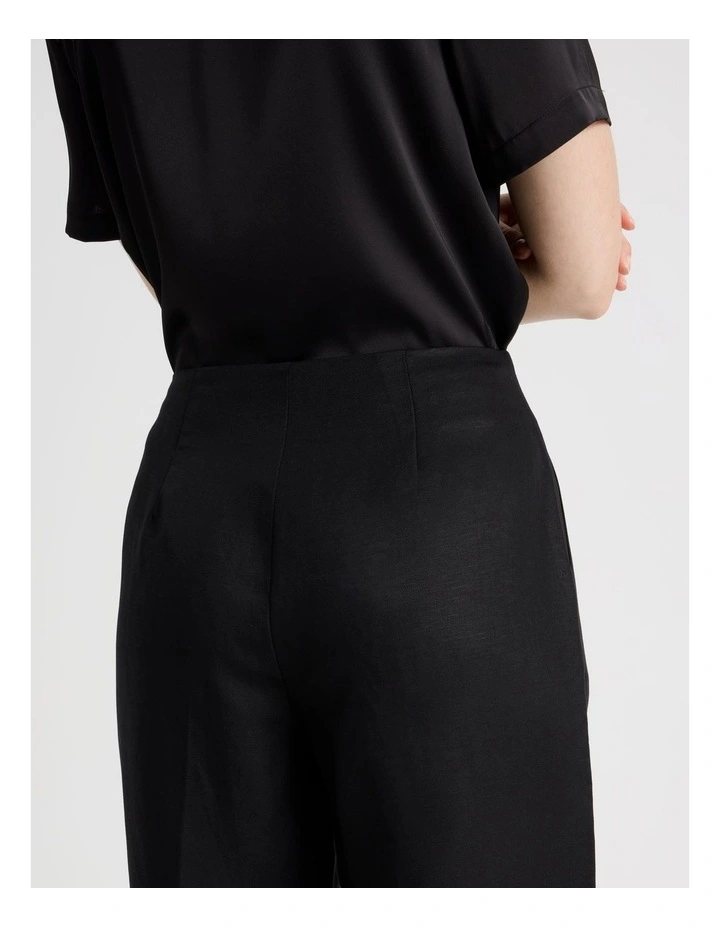 High Waisted Wide Leg Linen Blend Pant in Black image 7