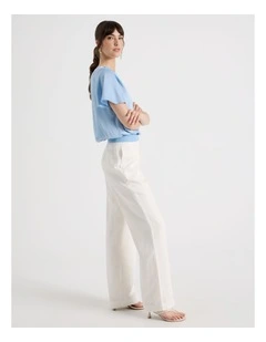 High Waisted Wide Leg Linen Blend Pant in Ecru
