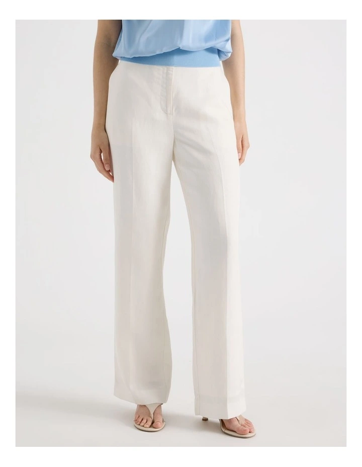 High Waisted Wide Leg Linen Blend Pant in Ecru image 2