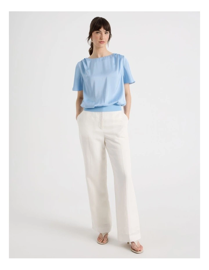 High Waisted Wide Leg Linen Blend Pant in Ecru image 3
