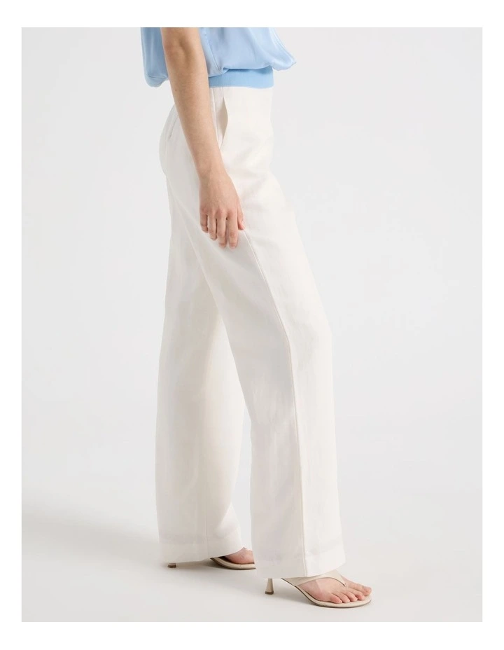 High Waisted Wide Leg Linen Blend Pant in Ecru image 4