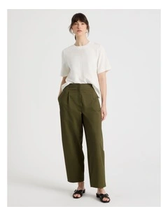 Cropped Cotton Pant in Olive
