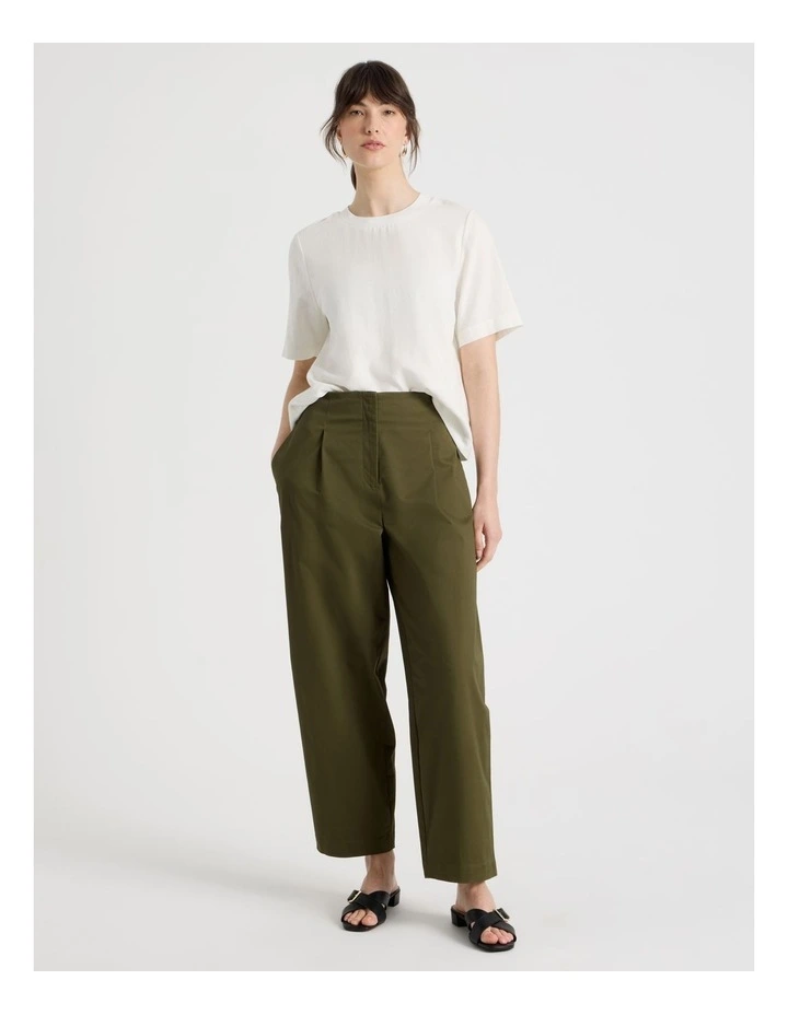 Cropped Cotton Pant in Olive image 1