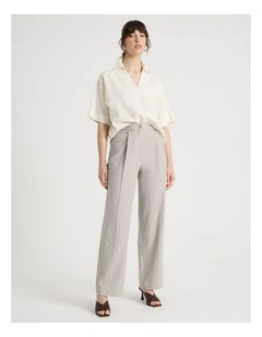 Herringbone Tailored Wide Leg Pant in Ecru