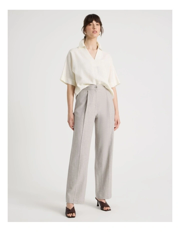Herringbone Tailored Wide Leg Pant in Ecru image 1