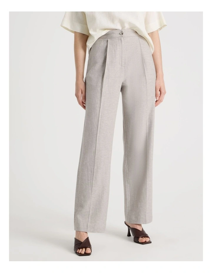 Herringbone Tailored Wide Leg Pant in Ecru image 2