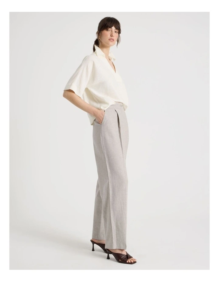 Herringbone Tailored Wide Leg Pant in Ecru image 3
