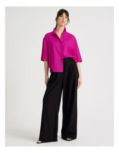 Wide Leg Pant with Exposed Pockets in Black