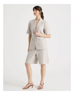 Herringbone Tailored Short in Beige