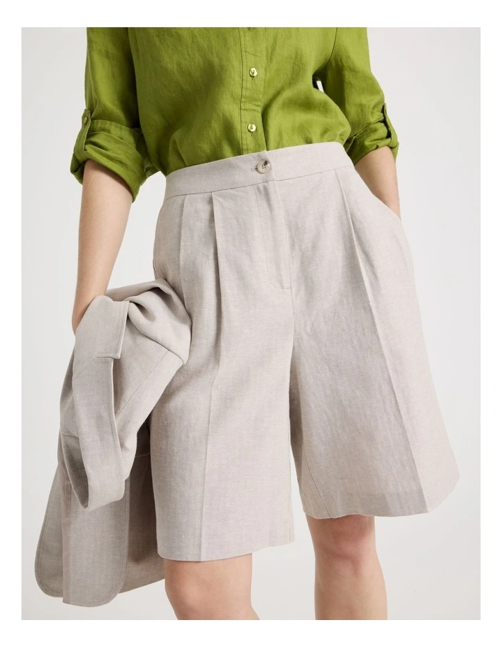 Herringbone Tailored Short in Beige image 2