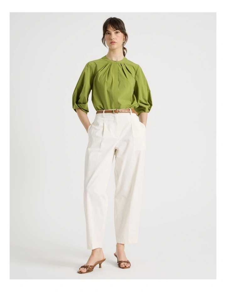 Poplin Barrel Leg Pant in Ecru image 2
