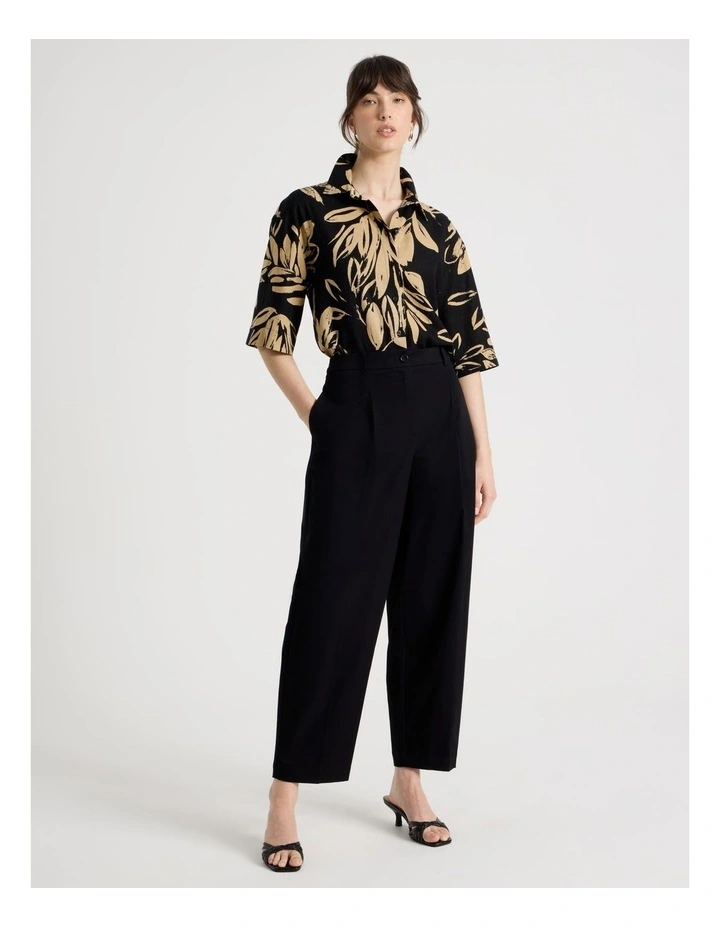 Poplin Barrel Leg Pant in Black image 3
