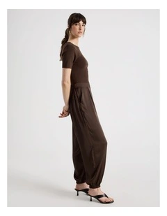 Satin Harem Pant in Dark Brown