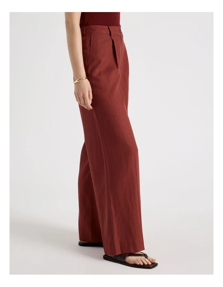Linen Blend Pant with Elasticated Back in Wine image 4