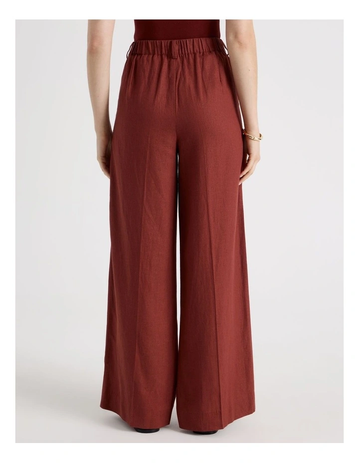 Linen Blend Pant with Elasticated Back in Wine image 6