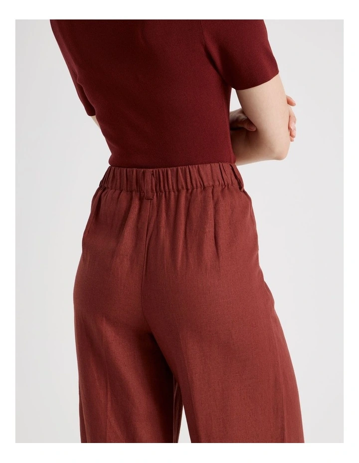 Linen Blend Pant with Elasticated Back in Wine image 7
