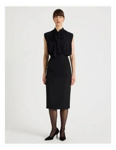 Drape Twill Pencil Skirt in Black