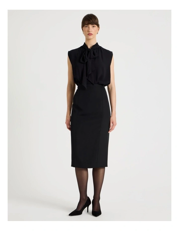 Drape Twill Pencil Skirt in Black image 1