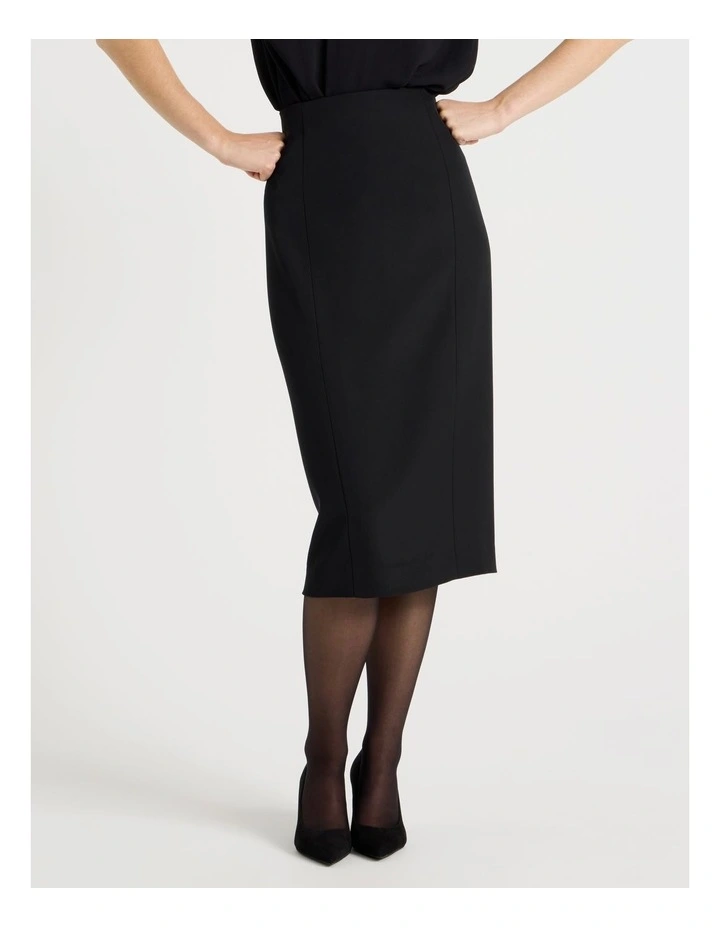 Drape Twill Pencil Skirt in Black image 2