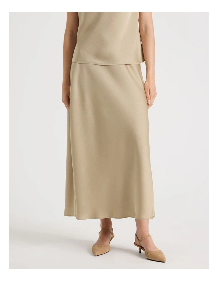 Poly Satin Midi Skirt in Stone image 2
