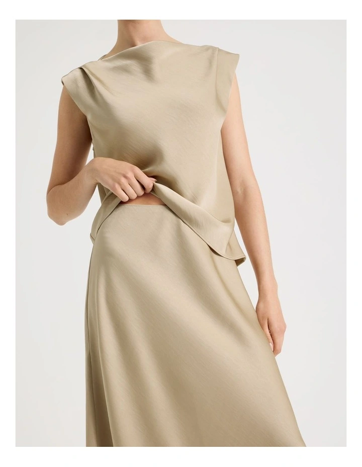 Poly Satin Midi Skirt in Stone image 3
