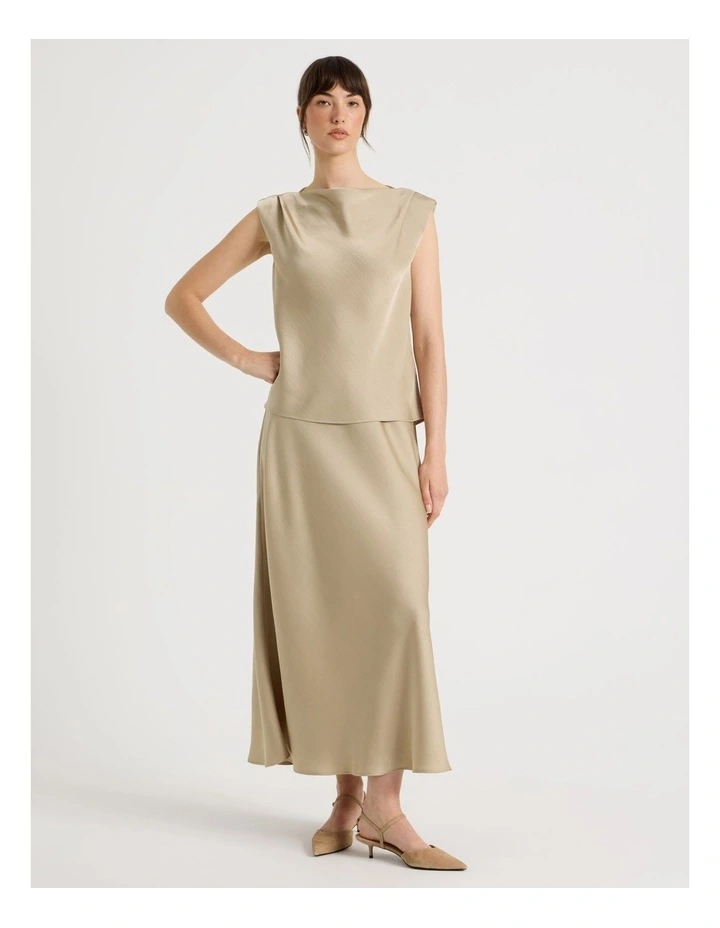 Poly Satin Midi Skirt in Stone image 4