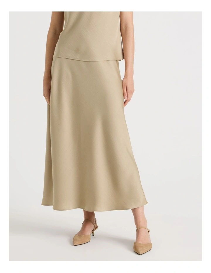 Poly Satin Midi Skirt in Stone image 5