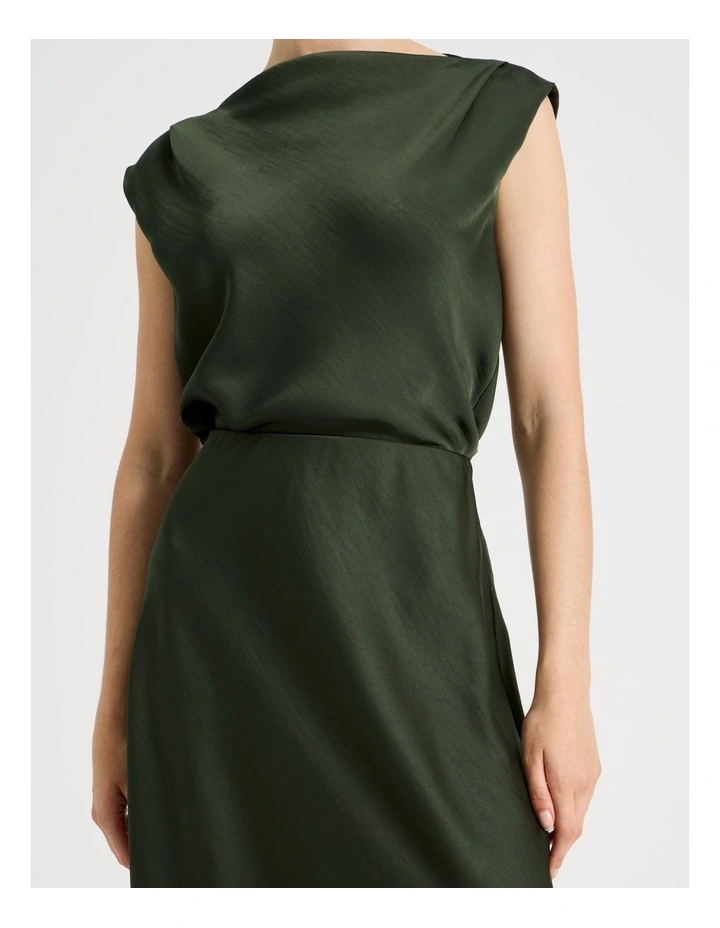 Poly Satin Midi Skirt in Dark Green image 3