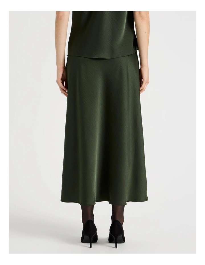 Poly Satin Midi Skirt in Dark Green image 5
