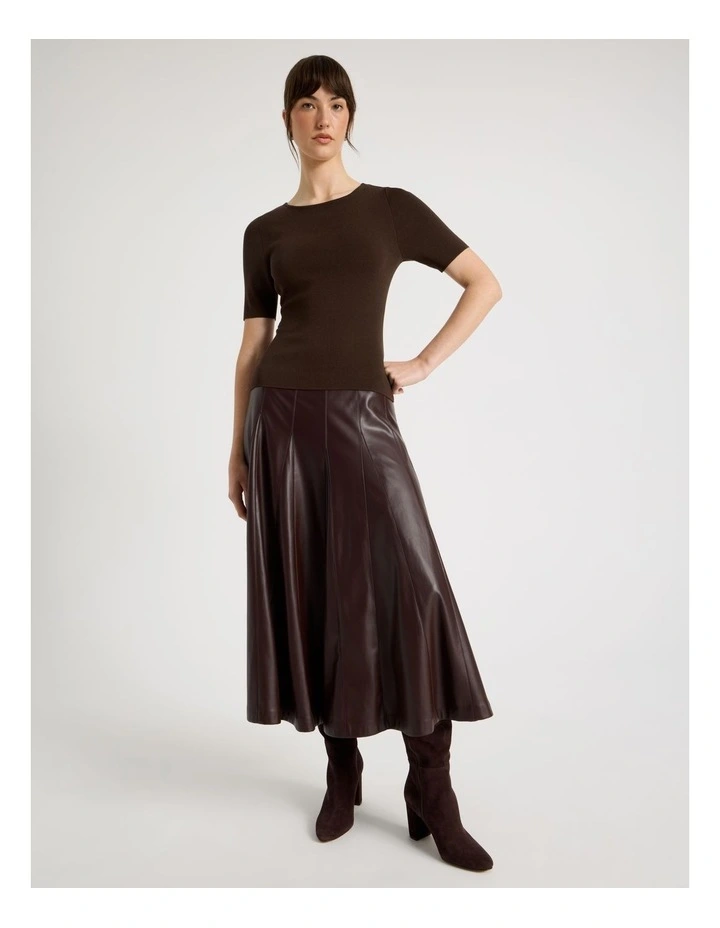 PU Leather Midi Skirt in Brown image 1