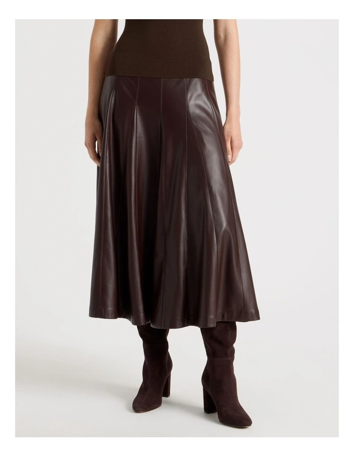 PU Leather Midi Skirt in Brown image 2