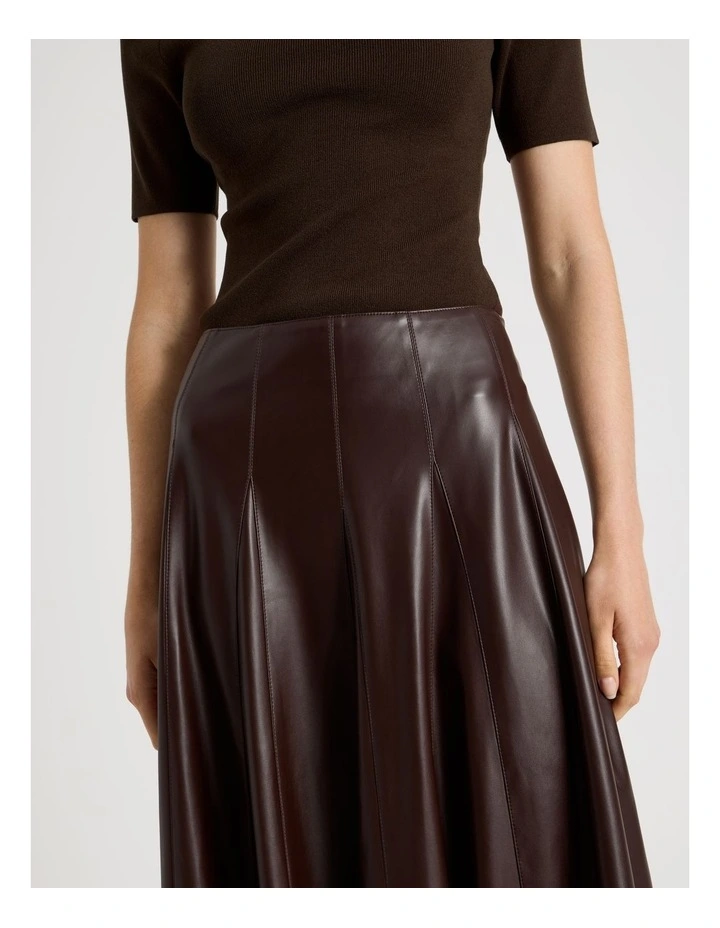PU Leather Midi Skirt in Brown image 3