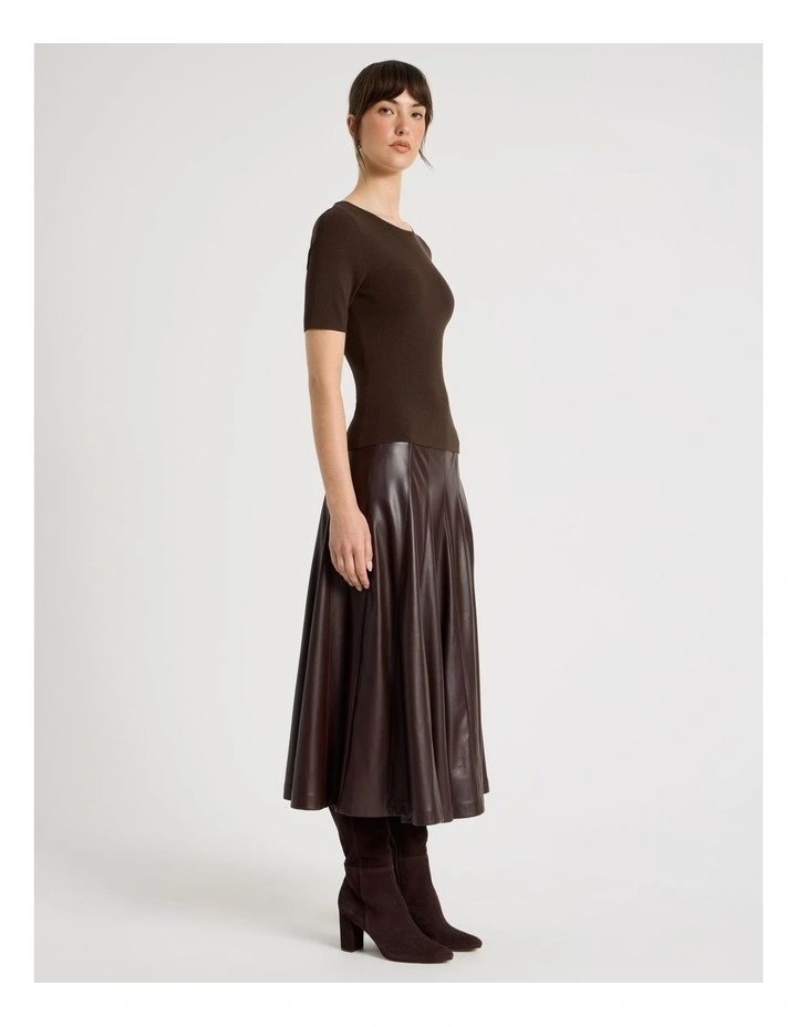 PU Leather Midi Skirt in Brown image 4